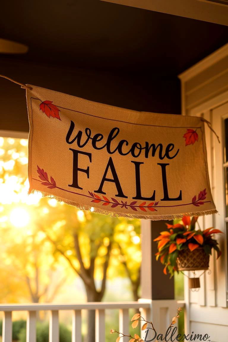 Welcome Fall with a Banner - 24 Fall Porch Decor Ideas