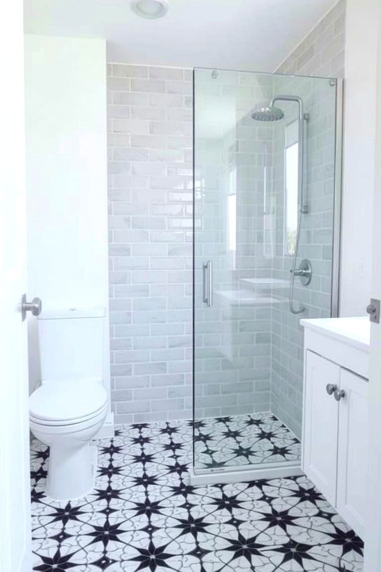 Wet Room with Patterned Floor Tiles - 24 Wet Room Ideas