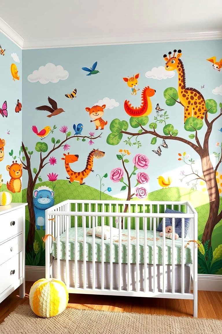 Whimsical Animal Mural - 24 Nursery Wall Decor Ideas