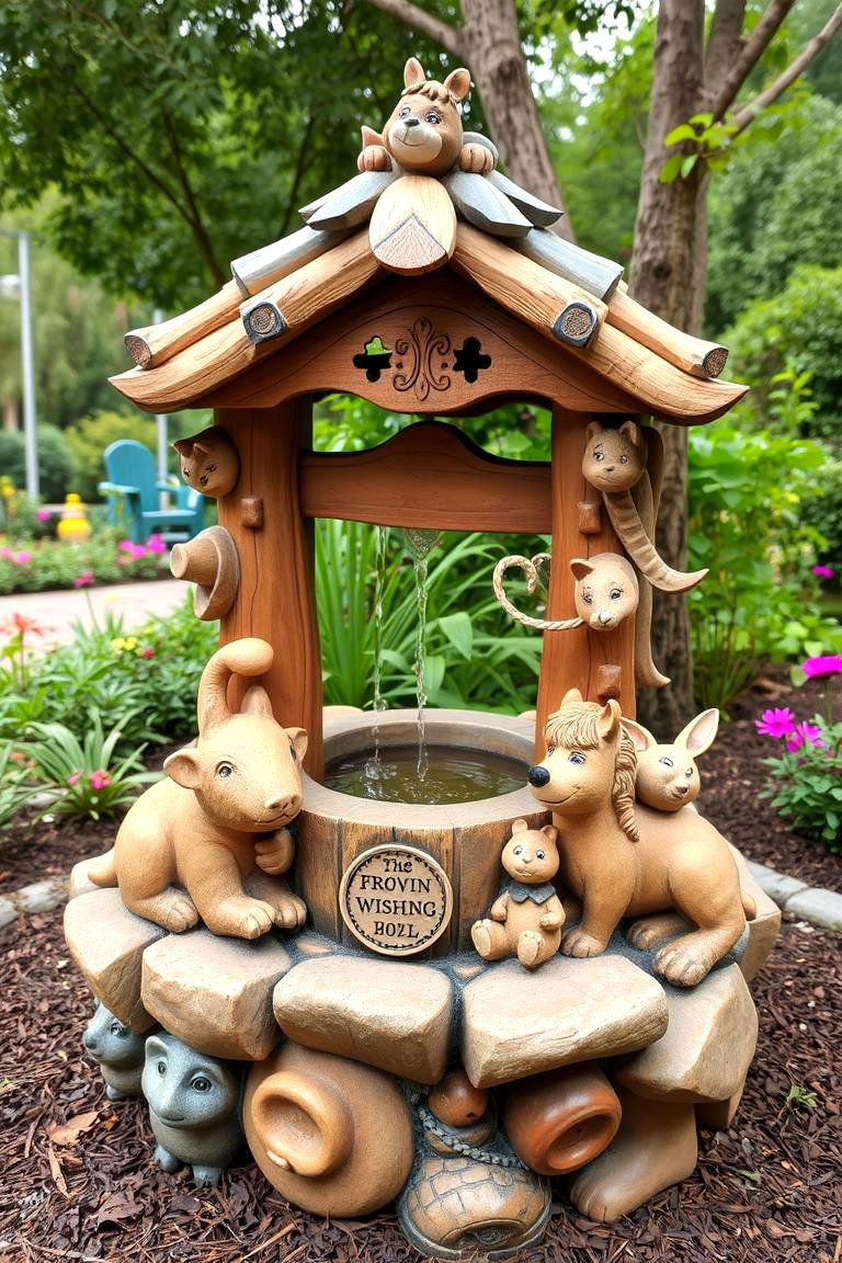 Whimsical Animal Themed Well - 24 Outdoor Wishing Well Garden Ideas