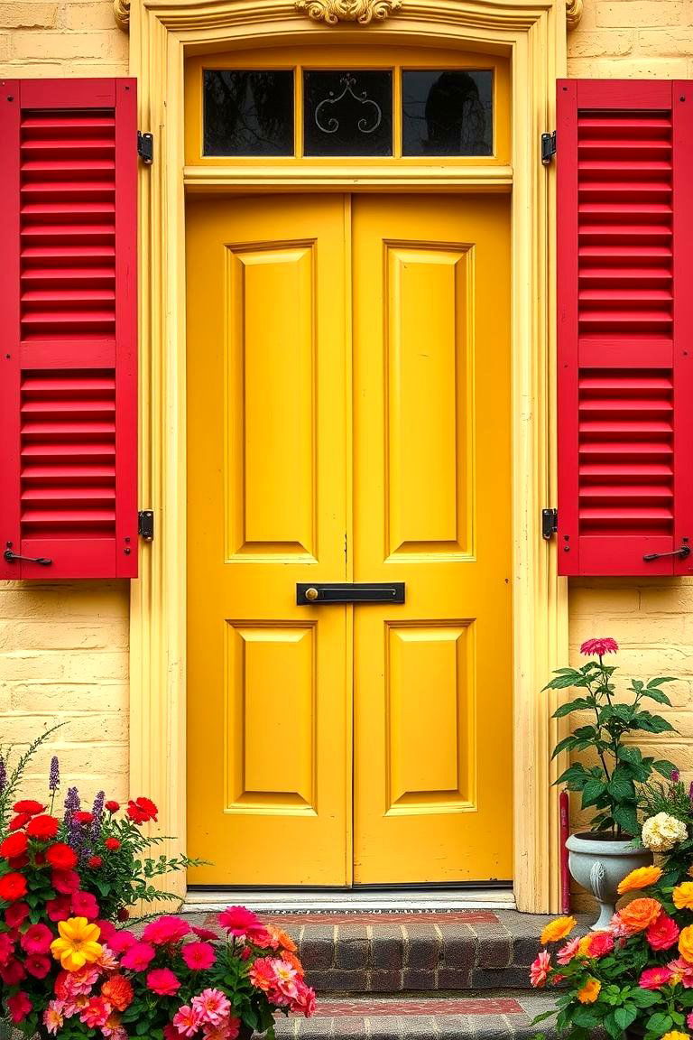 Whimsical Appeal with Shutters - 24 Mustard Yellow Front Door Ideas
