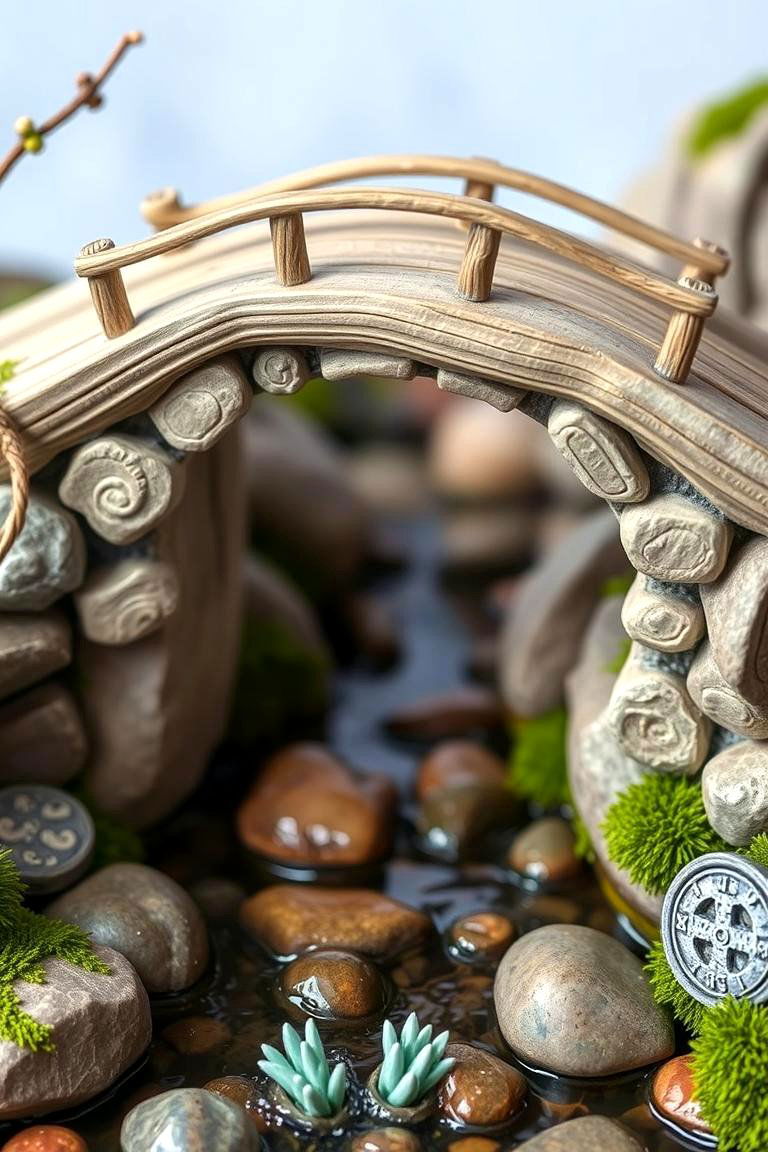 Whimsical Bridge over Stream Fairy Garden - 24 Large Fairy Garden Ideas