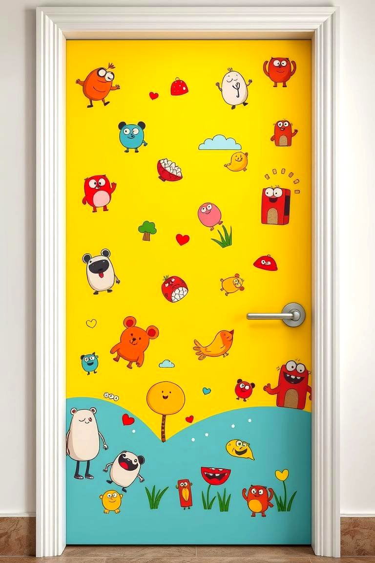 Whimsical Cartoon Style Door - 24 Door Painting Ideas