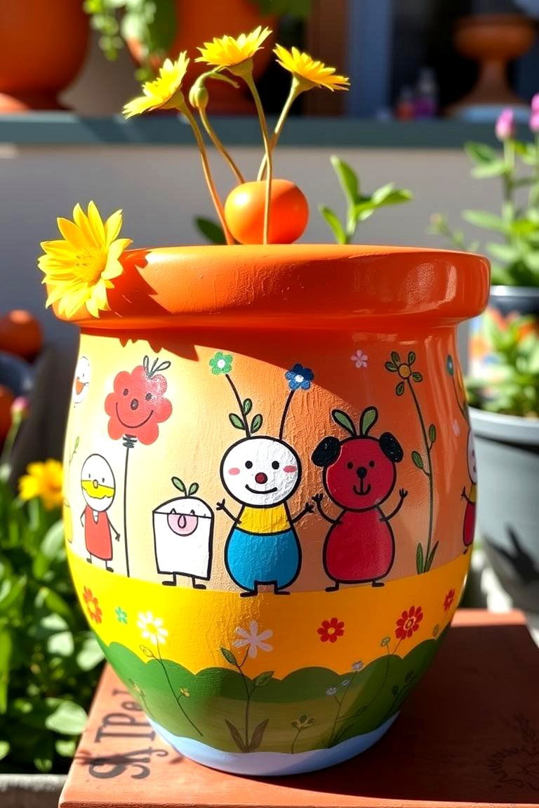 Whimsical Character Painted Pot - 24 Painted Pot Ideas