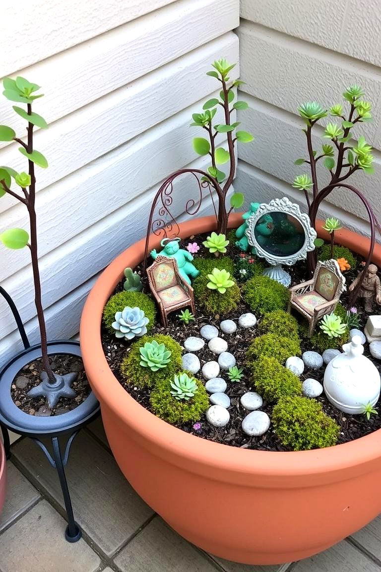 Whimsical Fairy Garden in a Container - 24 Patio Garden Ideas