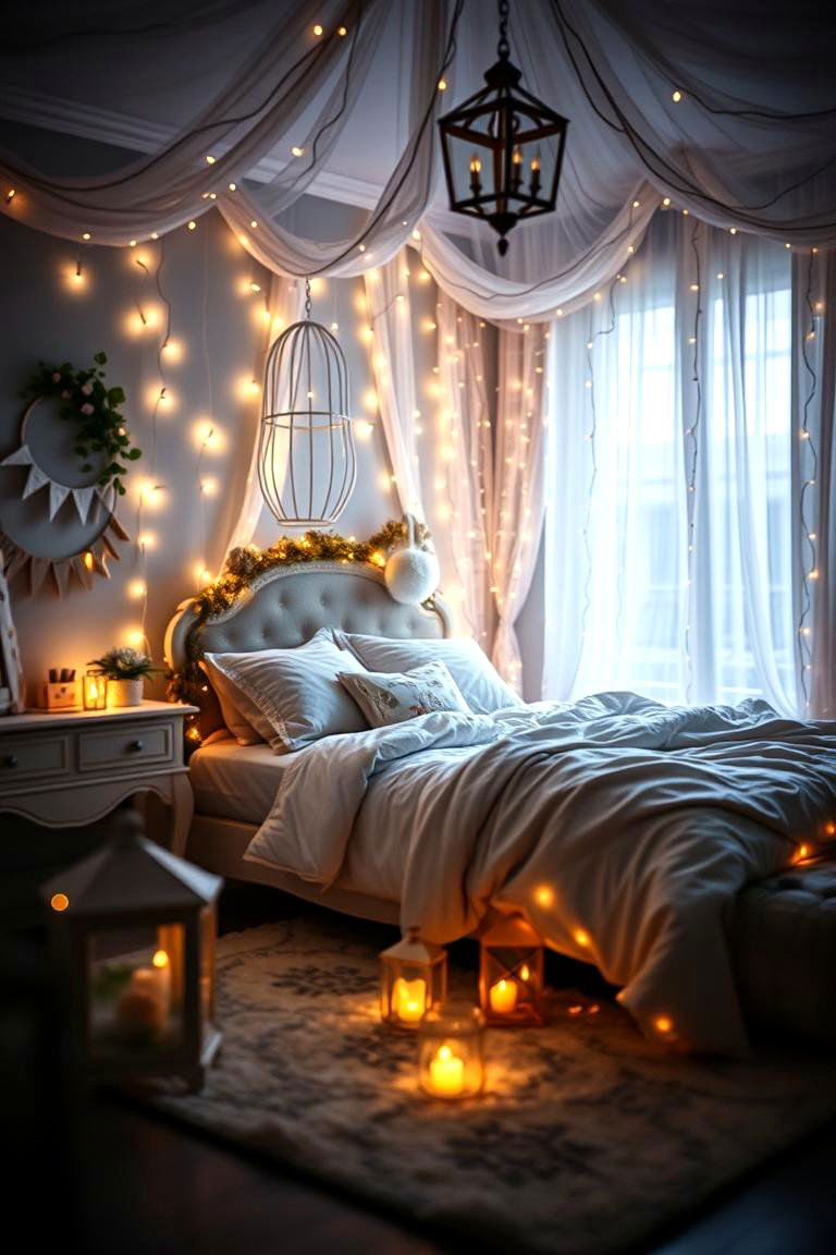 Whimsical Fairy Lights and Delicate Ambiance - 24 Cottagecore Bedroom Ideas
