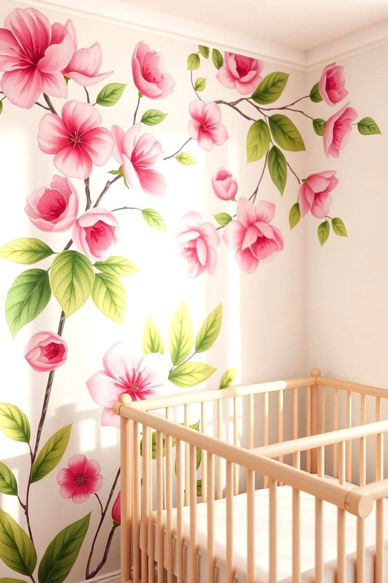 Whimsical Floral Wall Murals - 24 Pink and Green Nursery Ideas