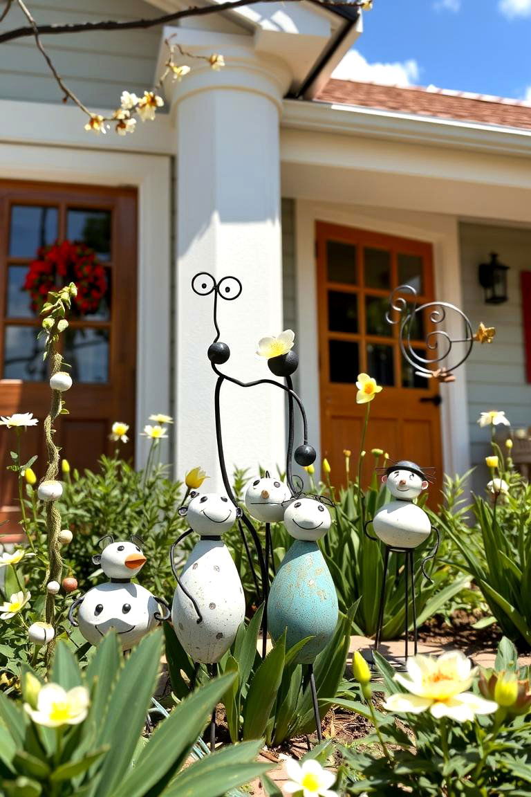 Whimsical Garden Sculptures - 24 Spring Front Door Decor Ideas