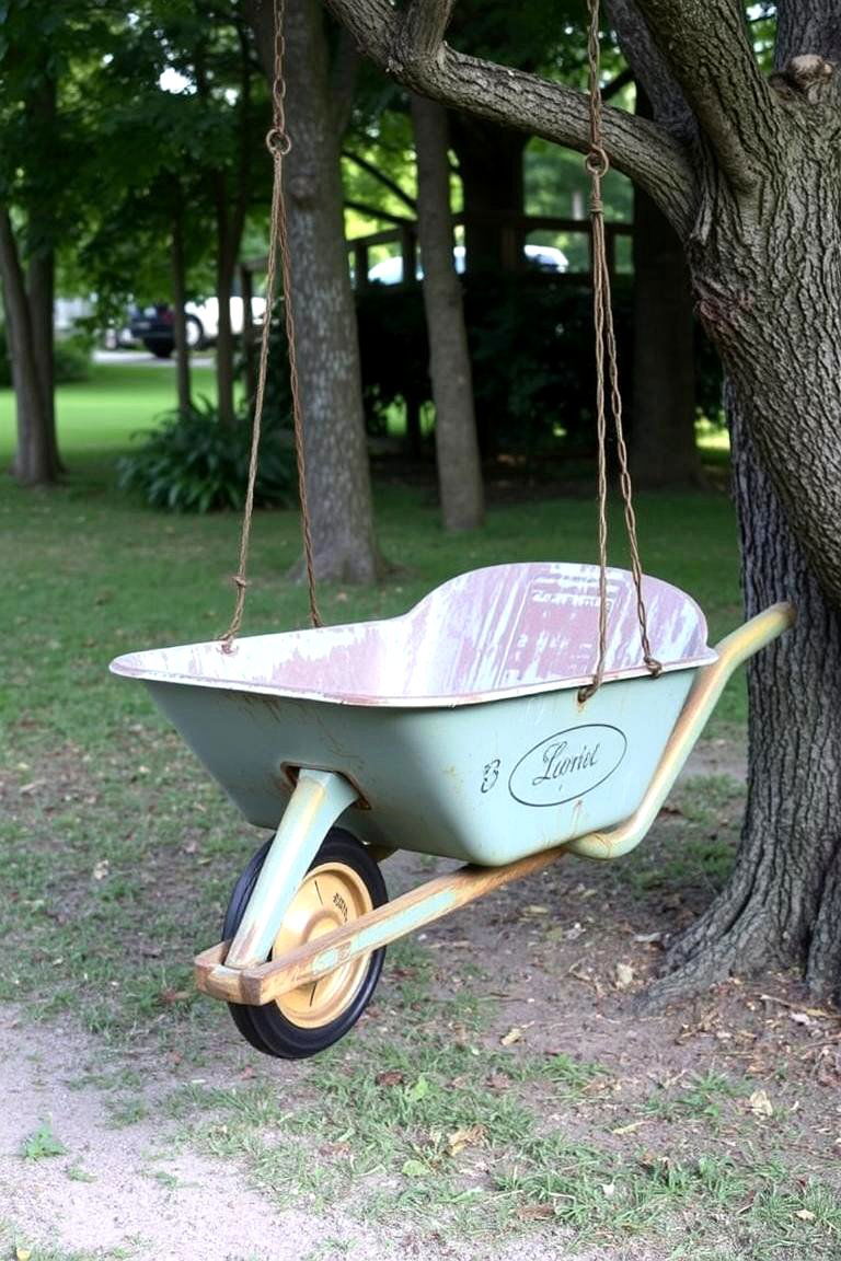 Whimsical Garden Swing - 24 Old Wheelbarrow Ideas