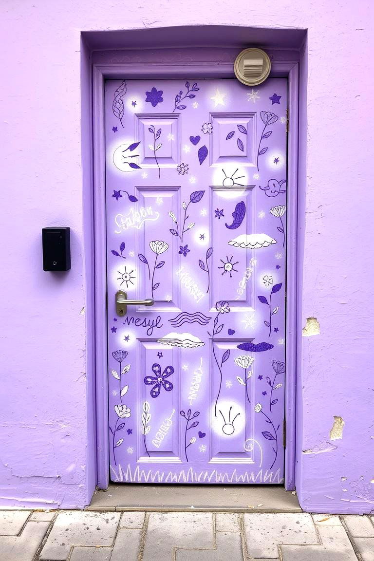 Whimsical Lavender Mural on Door - 24 Lavender Front Door Ideas