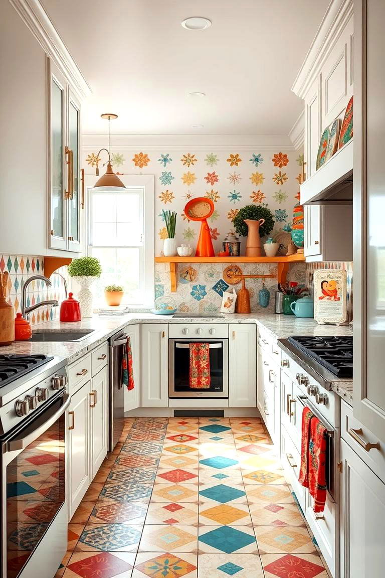Whimsical Pattern Play - 24 White Cabinet Kitchen Backsplash Ideas