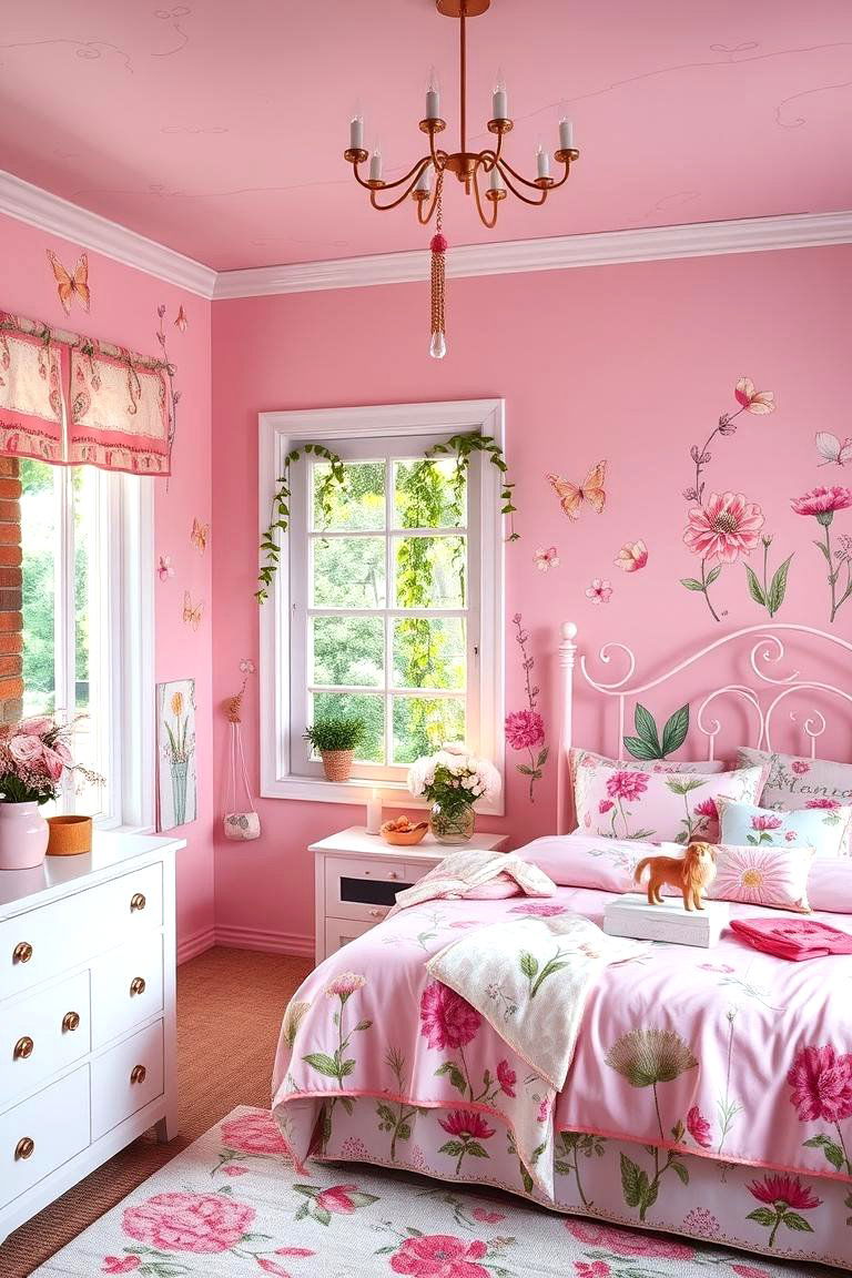 Whimsical Pink Garden - 24 Pink Bedroom Ideas