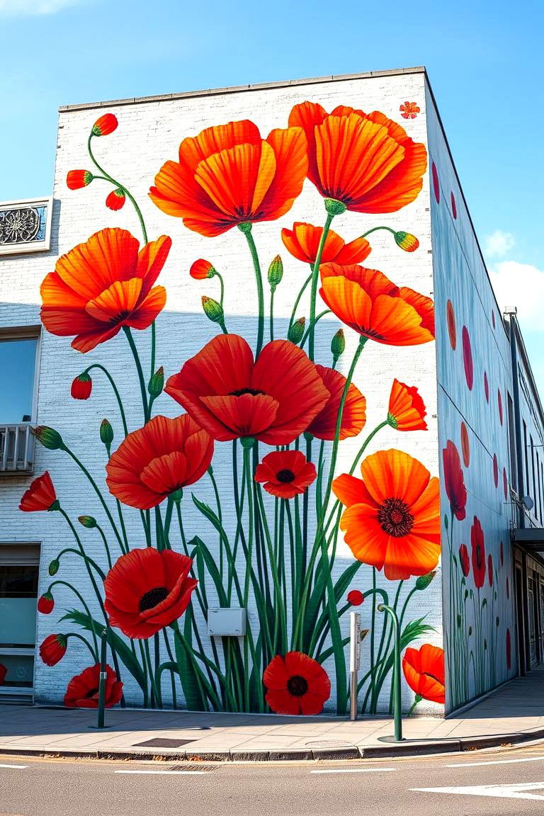 Whimsical Poppy Parade - 24 Flower Murals on Buildings