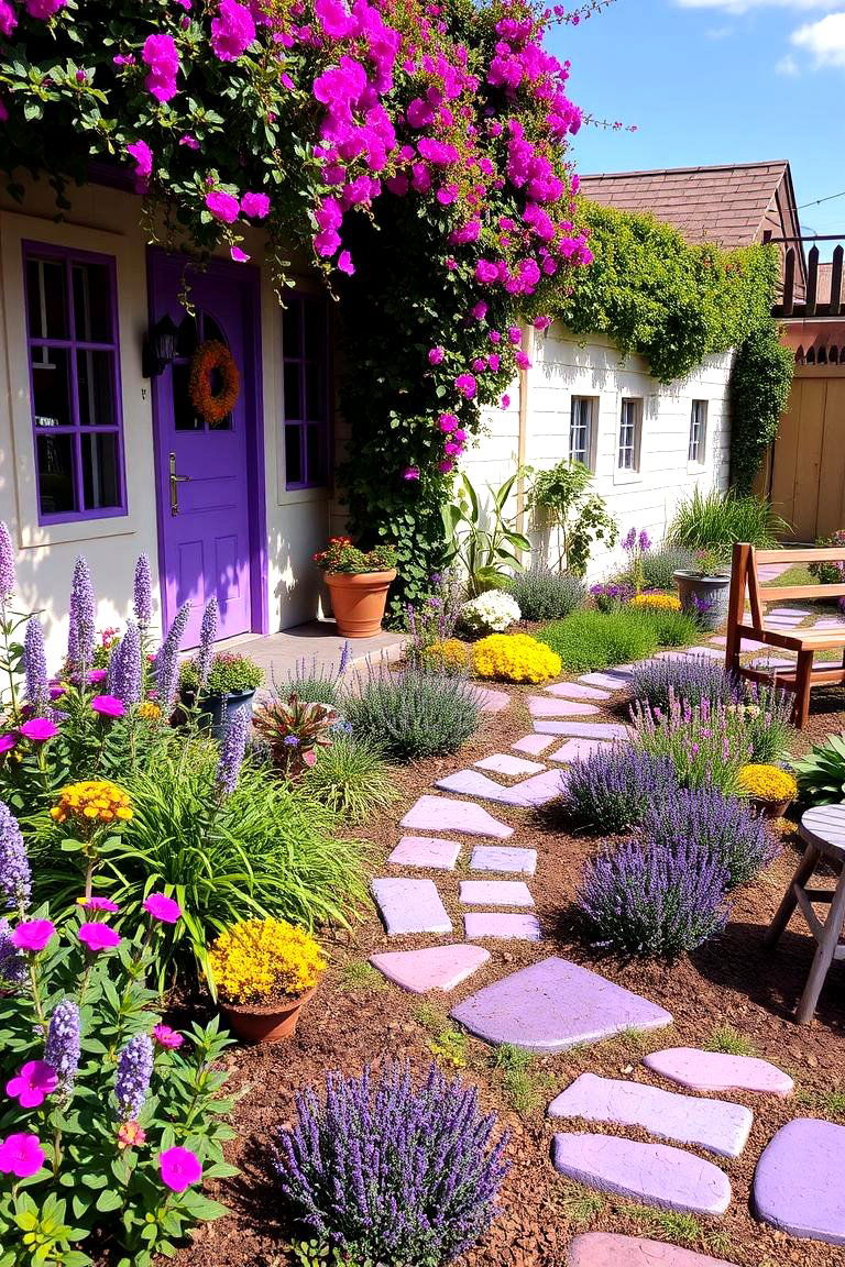Whimsical Purple Garden Path Design - 24 Purple House Exterior Ideas