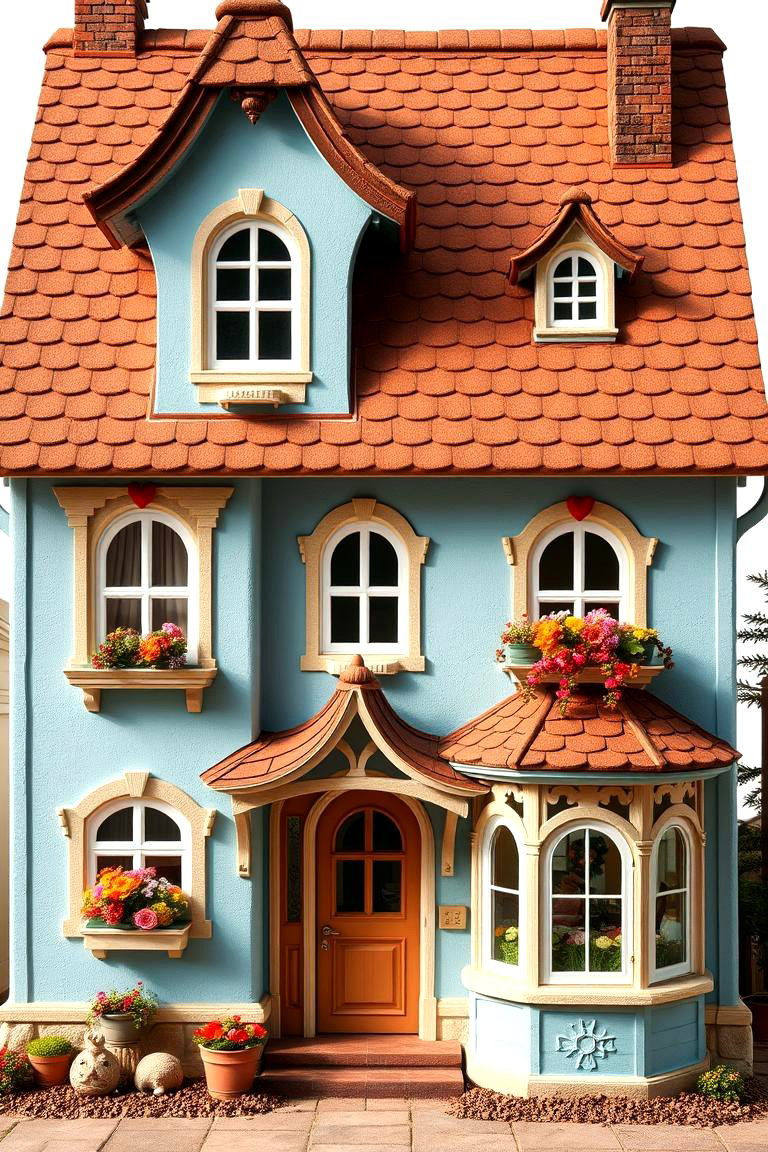 Whimsical Storybook Charm - 24 blue exterior home with a brown roof ideas