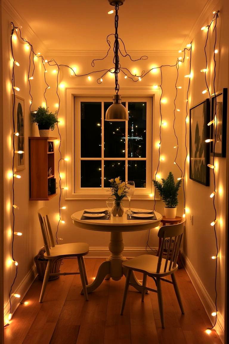 Whimsical String Lights - 24 Small Dining Room Lighting Ideas