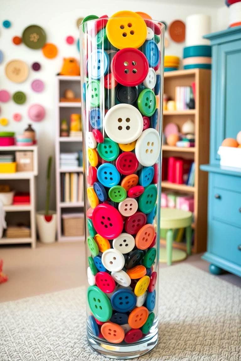 Whimsical Touch with Oversized Buttons - 24 Large Floor Vase Decoration Ideas