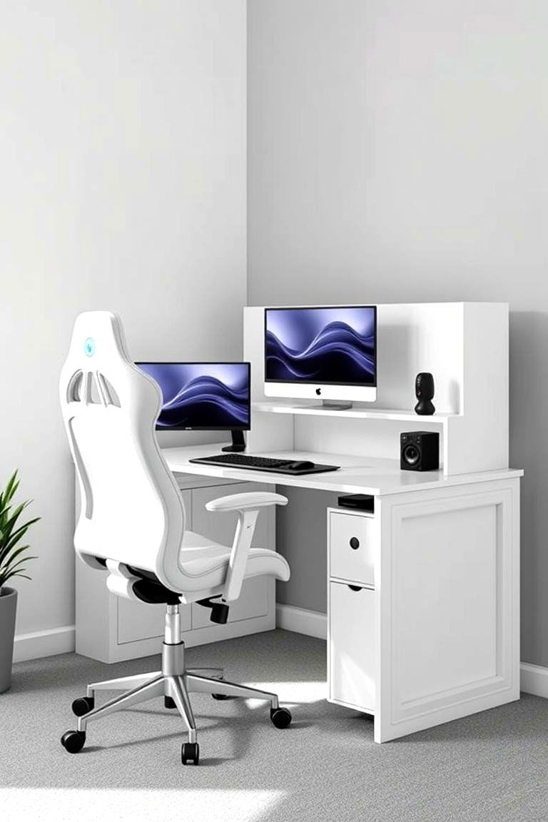 White All in One Gaming Station - 24 All White Gaming Setup Ideas
