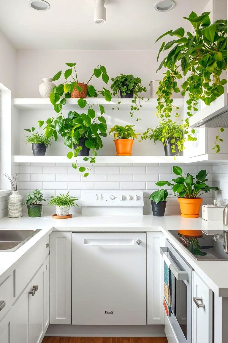 White Appliances With Greenery - 24 Kitchen With White Appliances Ideas