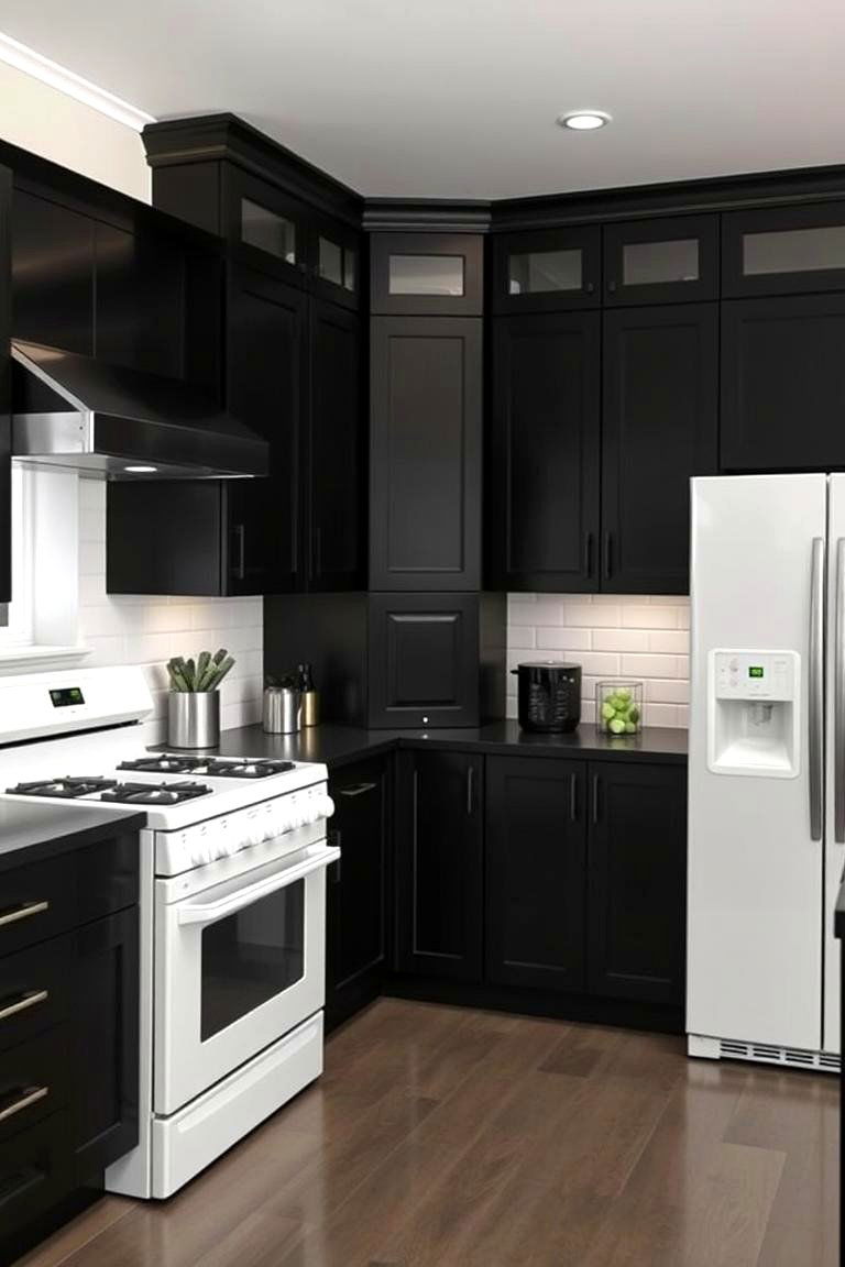 White Appliances in a Bold Dark Themed Kitchen - 24 Kitchen With White Appliances Ideas