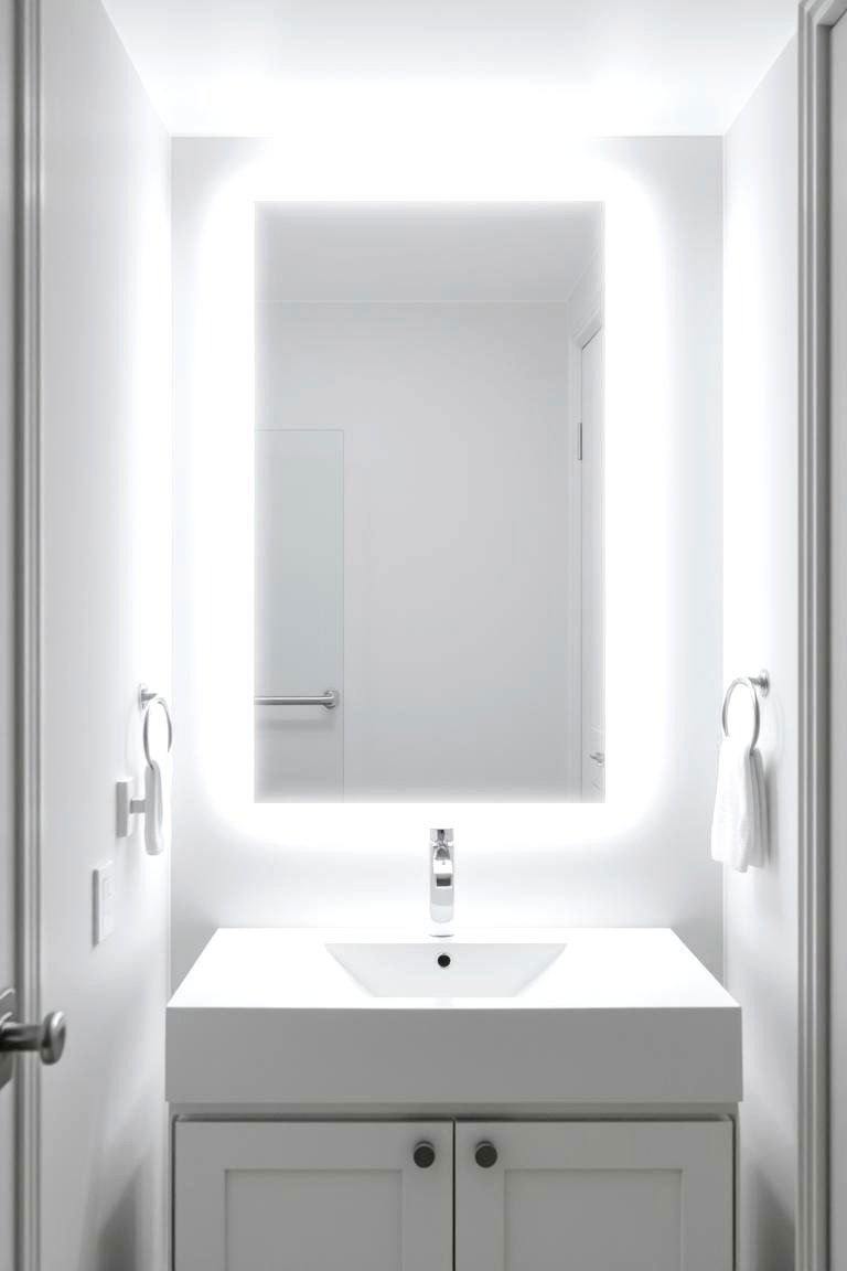White Backlit Mirror - 24 White Bathroom Ideas