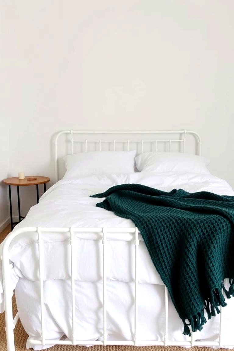 White Bed Frame with Green Throw Blanket - 24 Green and White Bedroom Ideas