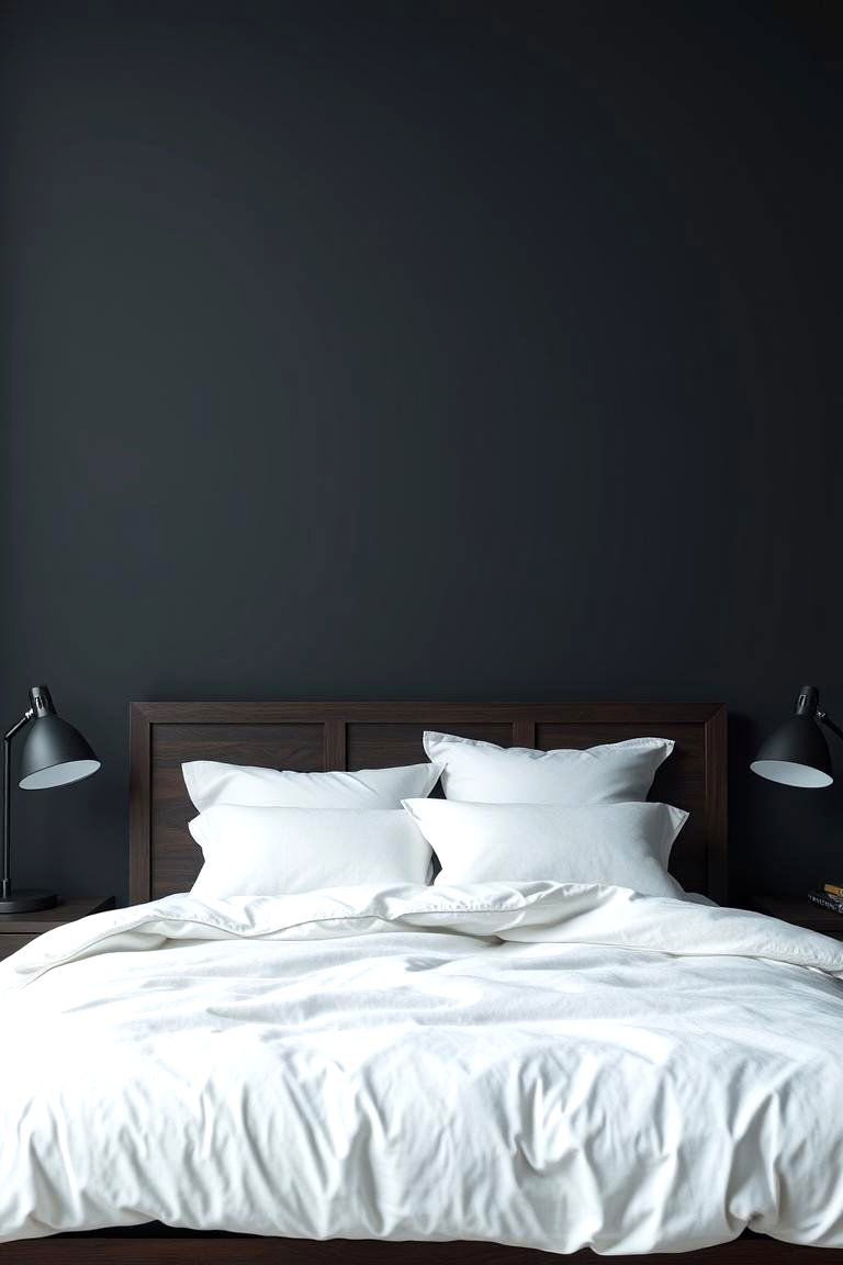 White Bedding with Charcoal Gray Walls - 24 Neutral Bedroom Ideas