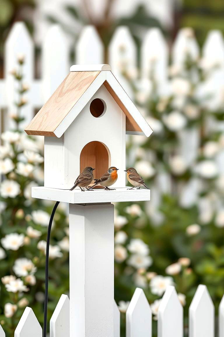 White Birdhouses and Feeders - 24 White Garden Design Ideas