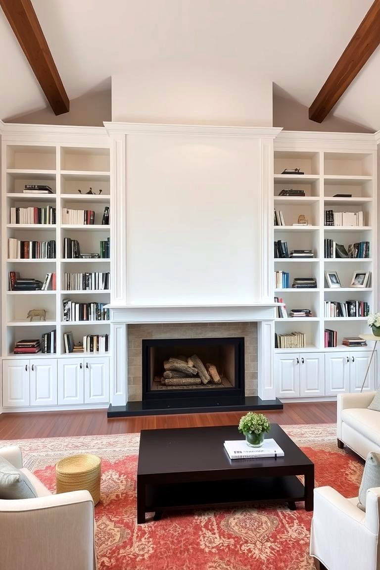 White Bookshelves with an Oversized Fireplace - 24 Fireplace With Bookshelves
