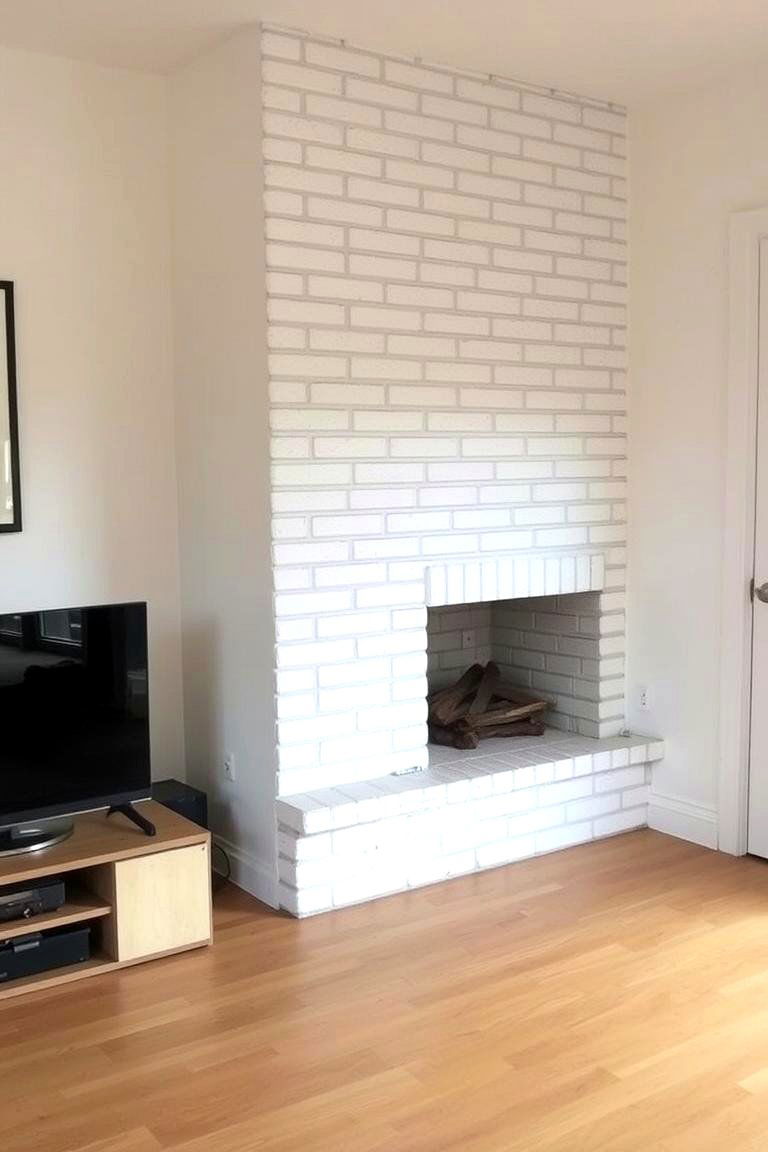 White Brick Fireplace in a Corner - 24 White Brick Fireplace Ideas