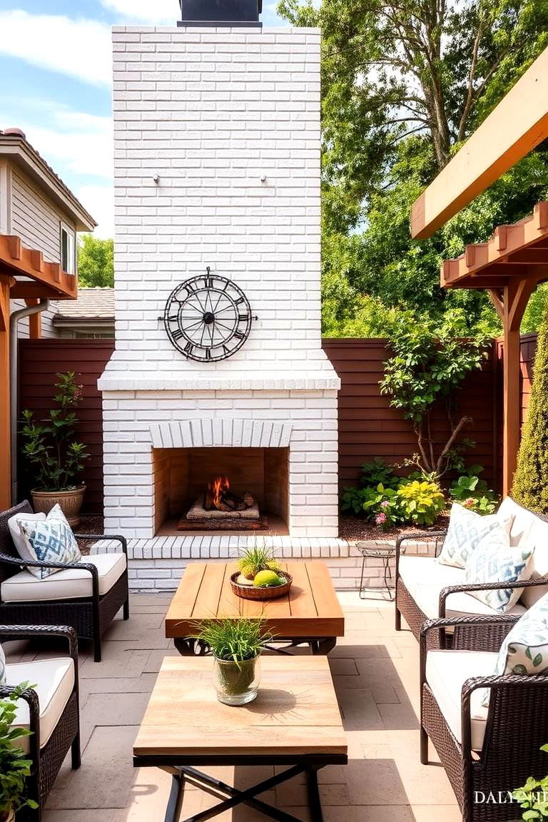 White Brick Fireplace in an Outdoor Setting - 24 White Brick Fireplace Ideas