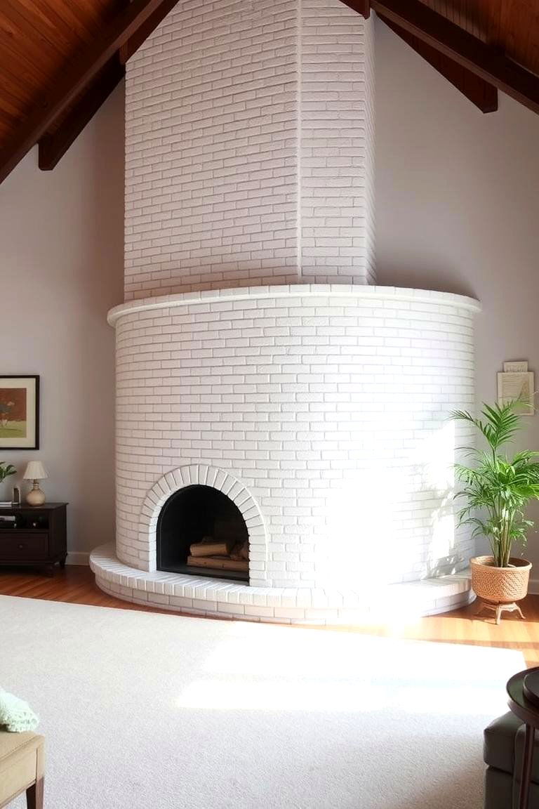 White Brick Fireplace with a Curved Design - 24 White Brick Fireplace Ideas