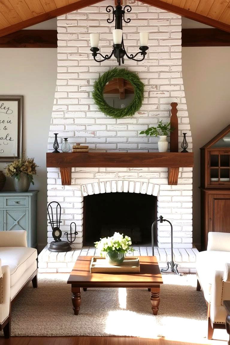 White Brick Fireplace with a Distressed Finish - 24 White Brick Fireplace Ideas