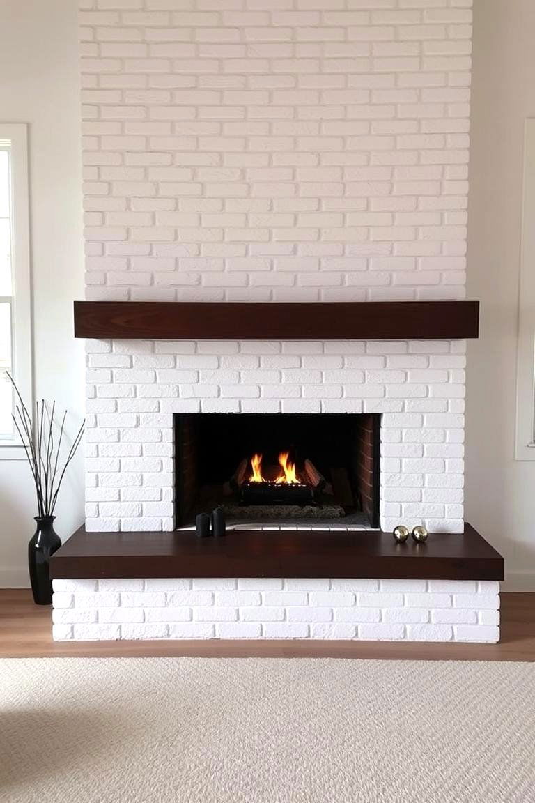 White Brick Fireplace with a Floating Hearth - 24 White Brick Fireplace Ideas