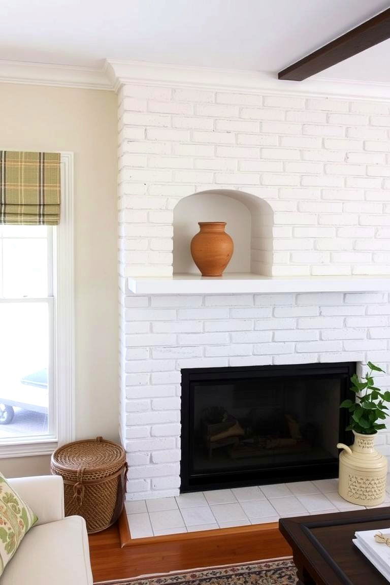 White Brick Fireplace with a Niche Above - 24 White Brick Fireplace Ideas