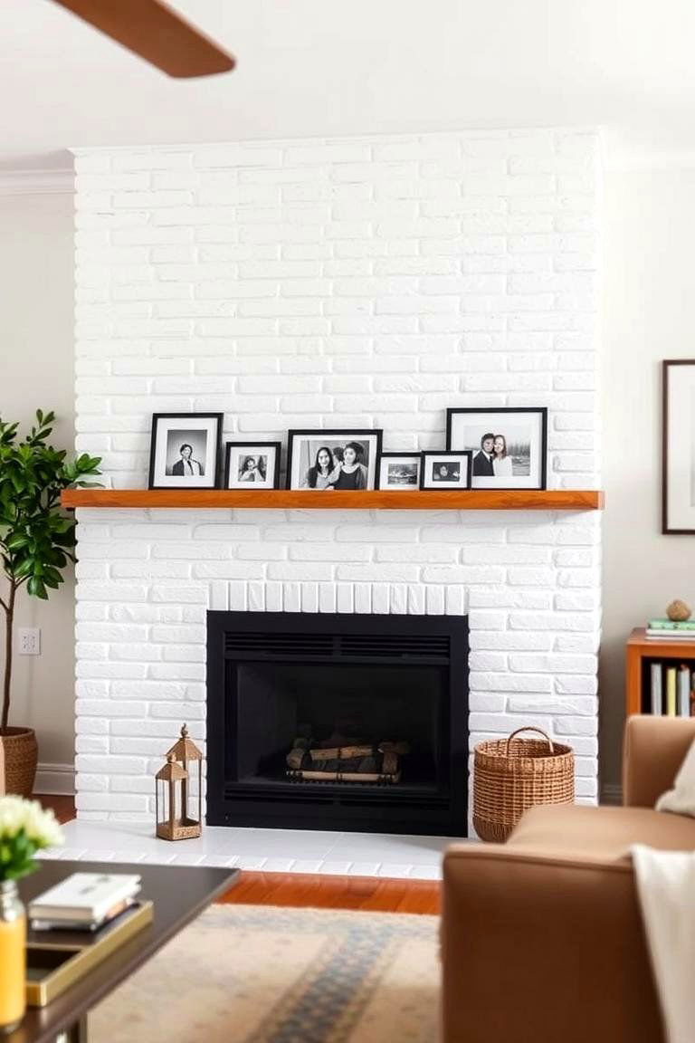 White Brick Fireplace with a Picture Ledge Mantel - 24 White Brick Fireplace Ideas