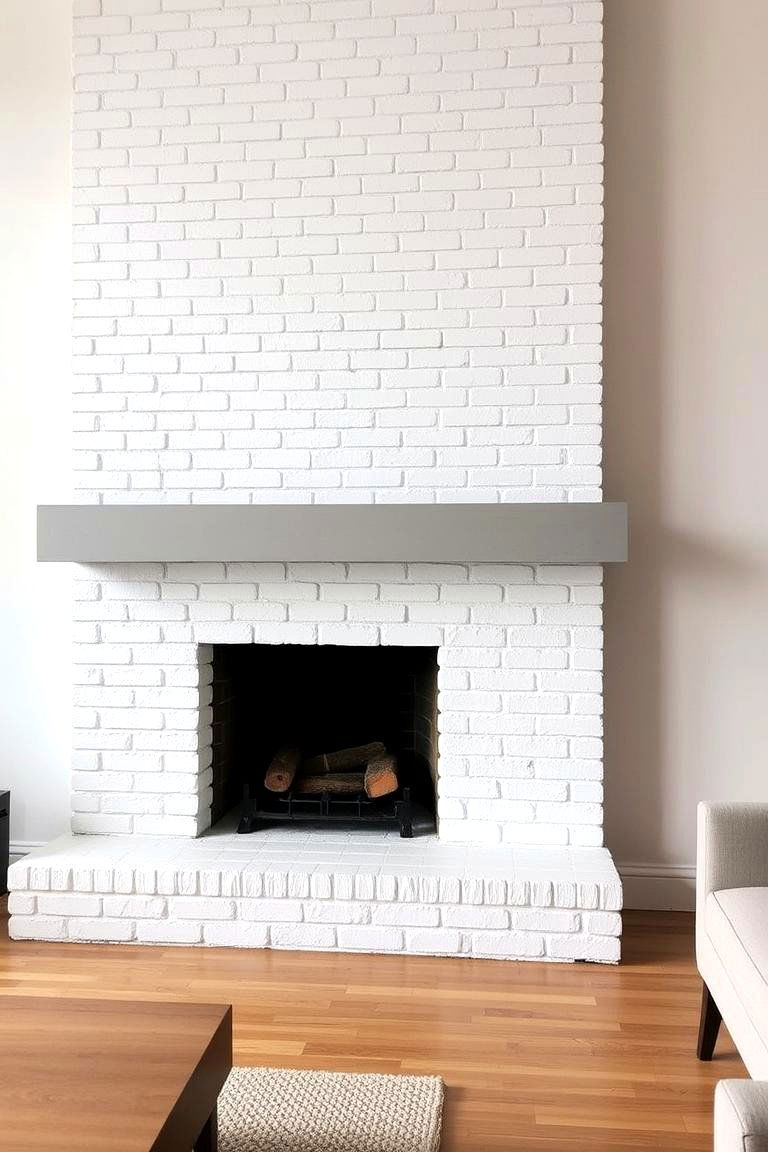 White Brick Fireplace with a Simple Concrete Mantel - 24 White Brick Fireplace Ideas