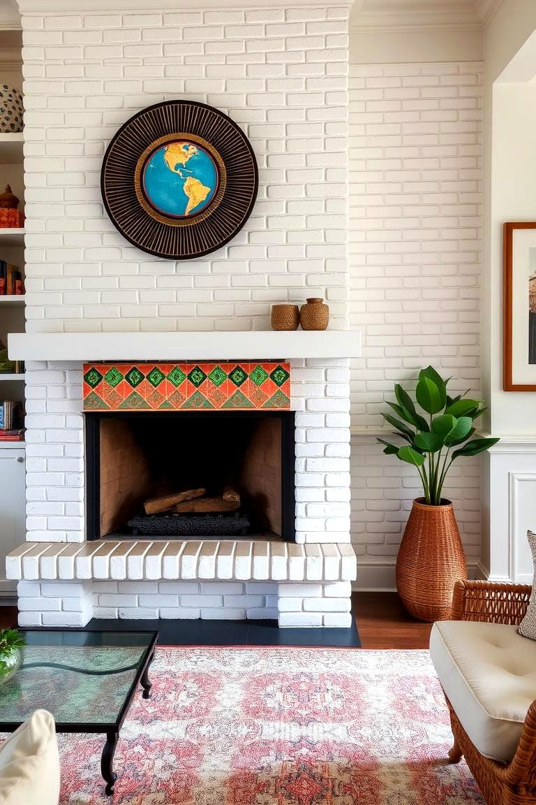 White Brick Fireplace with a Tile Surround - 24 White Brick Fireplace Ideas