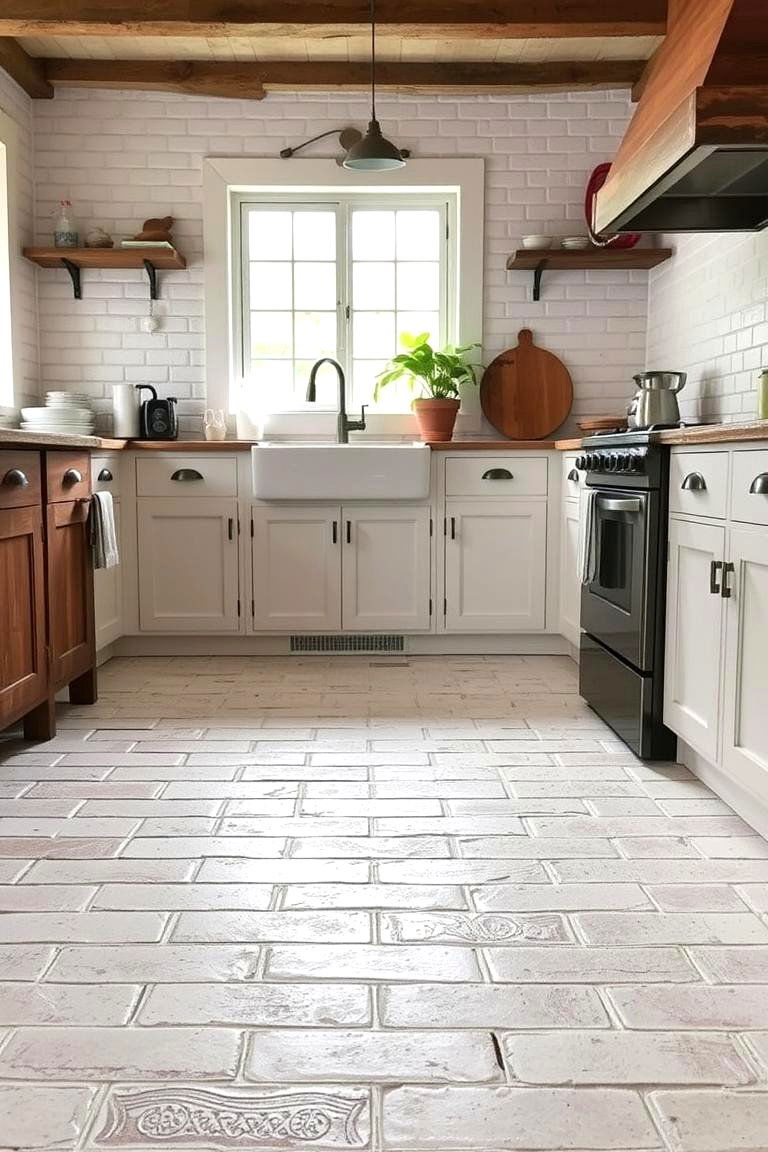 White Brick Pavers - 24 White Kitchen Floor Ideas