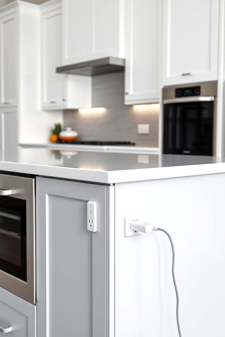 White Cabinets and a Grey Island with a Charging Station - 24 White Kitchen Cabinets With Grey Island Ideas