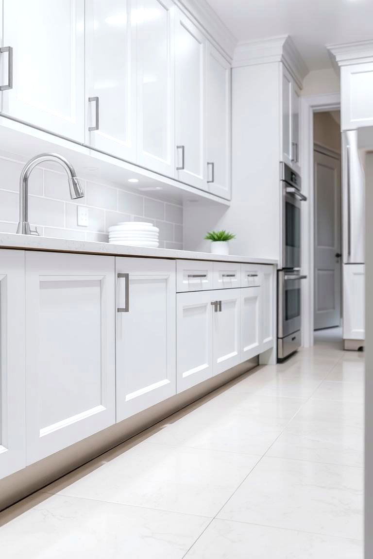 White Cabinets with a Stainless Steel Toekick - 24 White Kitchen with Stainless Steel Appliances Ideas