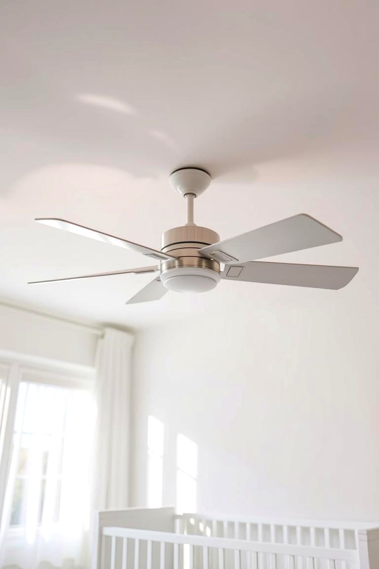 White Ceiling Fan with Soft Lighting - 24 White Nursery Ideas