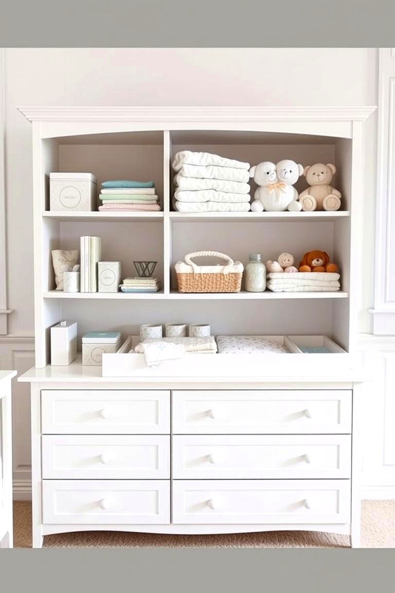 White Changing Table with Easy Access Storage - 24 White Nursery Ideas