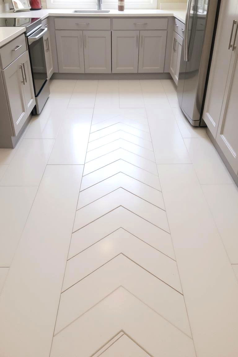 White Chevron Tile Pattern - 24 White Kitchen Floor Ideas