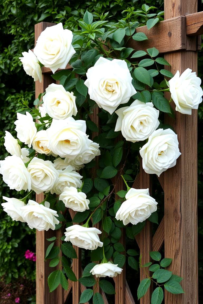 White Climbing Roses on Trellises - 24 White Garden Design Ideas