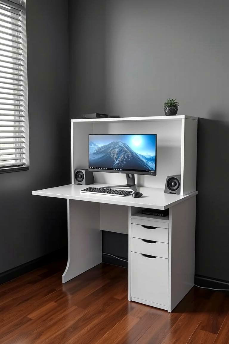 White Compact Gaming Station - 24 All White Gaming Setup Ideas