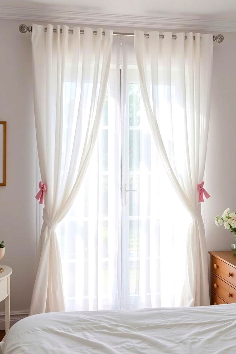 White Curtains with Pink Tie backs - 24 Pink and White Bedroom Ideas