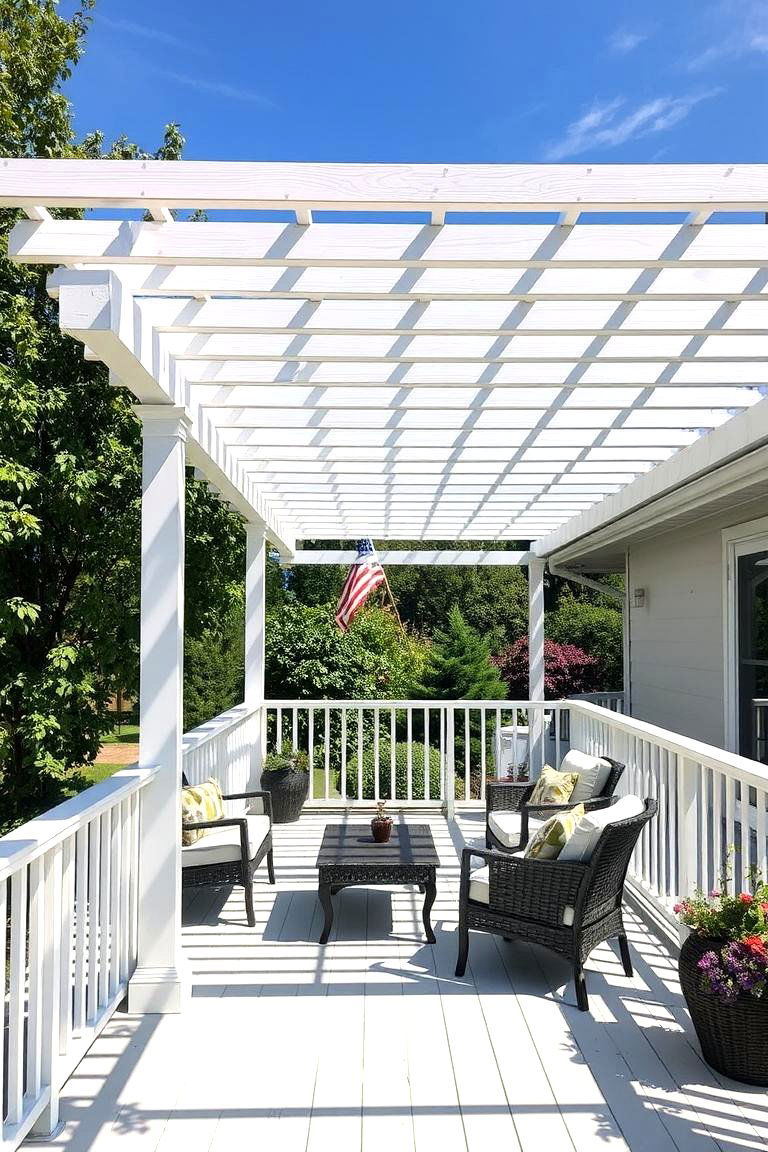 White Deck with Pergola or Awning - 24 White Deck Ideas