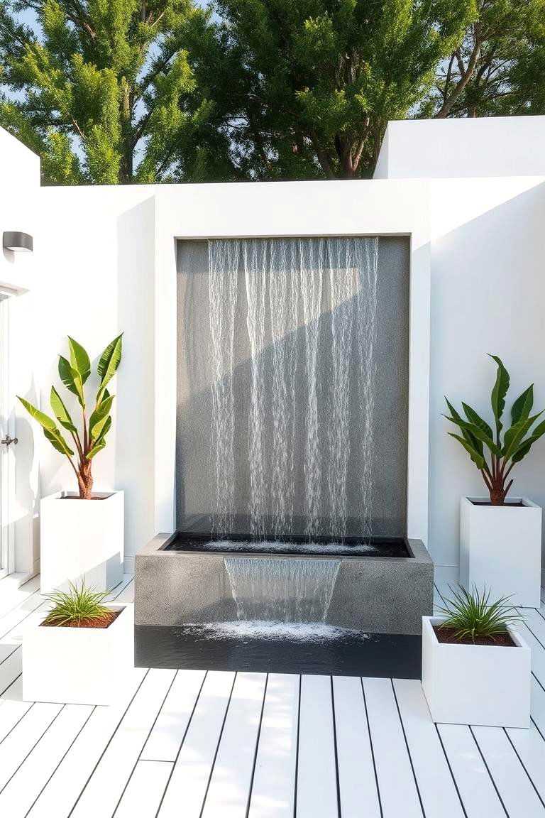 White Deck with Water Feature - 24 White Deck Ideas