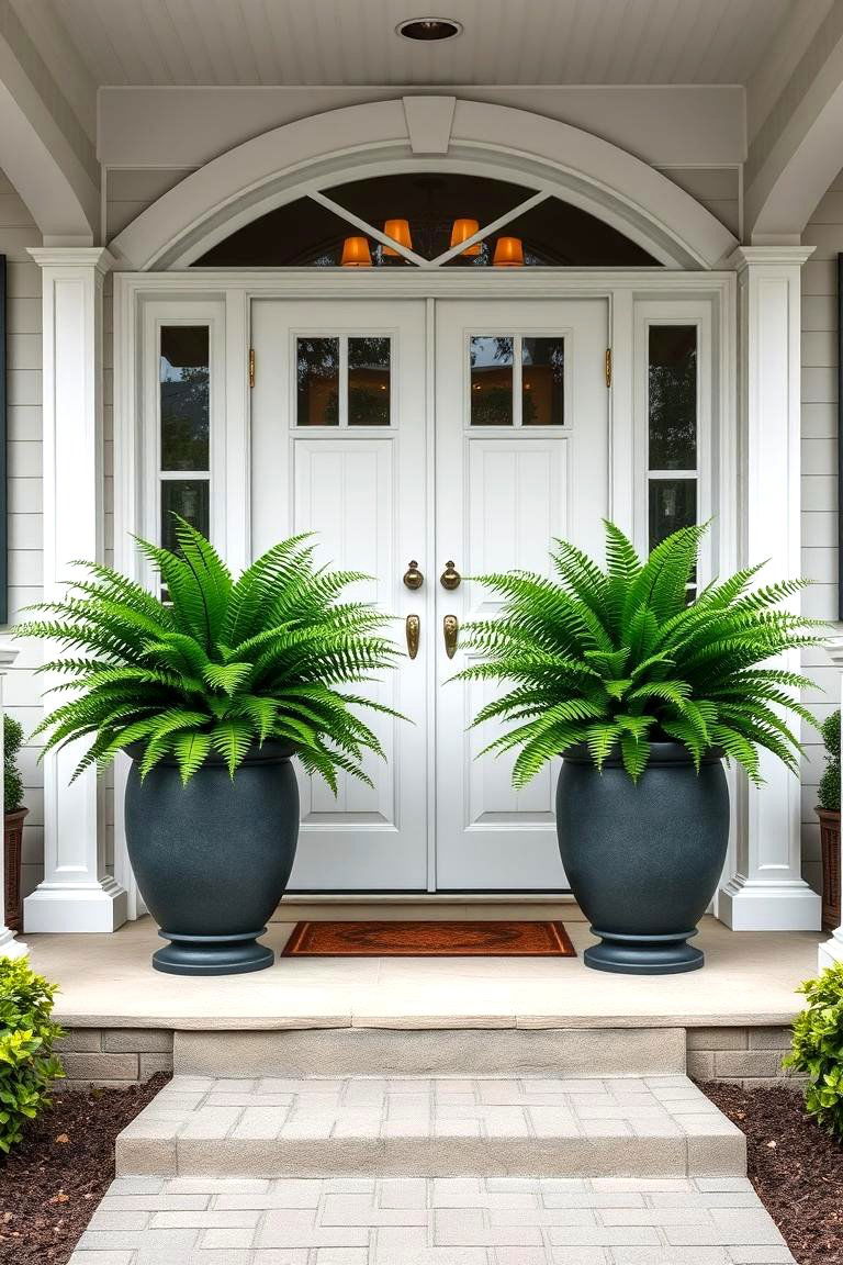 White Door with Flanking Planters - 24 White Front Door Ideas